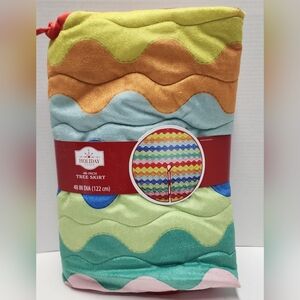 Velvet Embroidered Easter Christmas Tree Skirt Multicolor 48" Holiday Time New